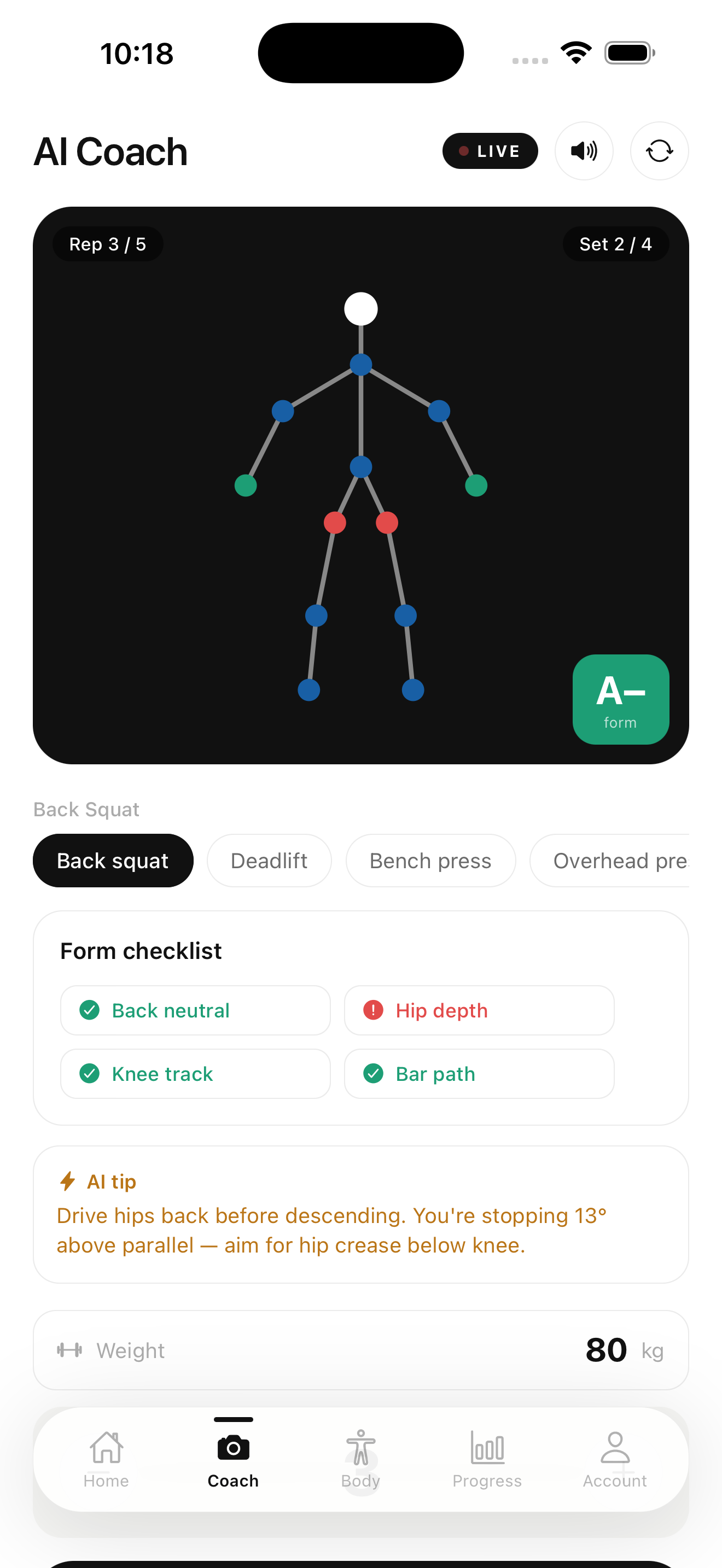 Kiniq AI Coach screen